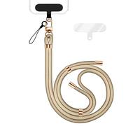 NALIA Colgante Movil Universal para Smartphones - Nylon Confort Premium y 2 Parches - HOLDME (Correa Trenzada con Mosquetón Oro) - Marca Alemana, Color:Beige