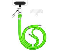 NALIA Colgante Movil Universal para Smartphones - Nylon Confort Premium y 2 Parches - HOLDME (Correa Trenzada con Mosquetón Plata) - Marca Alemana, Color:Verde Neón