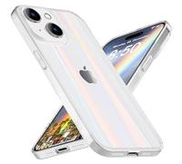 NALIA Cover Claro Arcoiris Compatible con iPhone 15 Plus Funda, Holográfico Transparente Carcasa Vidrio Templado Anti-Amarillo, Translucido Gradiente, Bumper Rigida Robusta Cubierta Silicona Case