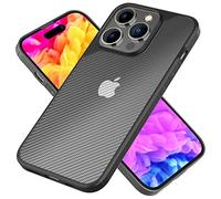 NALIA Funda Aspecto Carbono para iPhone 14 Pro - No Amarillea & Antideslizante - Nomad (Semi-Transparente & Marco Silicona) - Marca Alemana