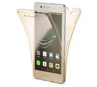 NALIA Funda Carcasa Compatible con Huawei P9 Lite, Protectora 360 Grados, Movil TPU Silicona Ultra-Fina Gel Transparente, Doble Delantera Protección Cubierta Goma Bumper Cover Case - Gold Oro