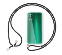NALIA Funda con Cuerda para Huawei P40 Lite - Carcasa Híbrida Transparente & Correa - HANGIT (Trasera Anti-Amarilleo & Ajustable) - Marca Alemana, Color:Negro