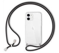 NALIA Funda con Cuerda para iPhone 12 Mini - Carcasa Híbrida, Negro | Manos Libres, Móvil Seguro, Airbag Invisible, Trasera Cristalina, Tu Toque De Estilo, HANGIT