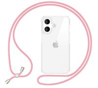 NALIA Funda con Cuerda para iPhone 16 - Carcasa Híbrida Transparente & Correa - HANGIT Pro (Trasera Anti-Amarilleo & Ajustable) - Marca Alemana, Color:Rosa Pastel