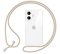 NALIA Funda con Cuerda para iPhone 16 - Carcasa Híbrida Transparente & Correa - HANGIT Pro (Trasera Anti-Amarilleo & Ajustable) - Marca Alemana, Color:Beige