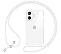 NALIA Funda con Cuerda para iPhone 16 Plus - Carcasa Híbrida, Blanco | Manos Libres, Móvil Seguro, Airbag Invisible, Trasera Cristalina, Tu Toque De Estilo, HANGIT PRO