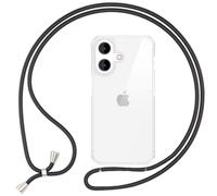 NALIA Funda con Cuerda para iPhone 16 Plus - Carcasa Híbrida, Negro | Manos Libres, Móvil Seguro, Airbag Invisible, Trasera Cristalina, Tu Toque De Estilo, HANGIT PRO