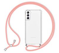 NALIA Funda con Cuerda para Samsung Galaxy S21 - Carcasa Híbrida Transparente & Correa - HANGIT (Trasera Anti-Amarilleo & Ajustable) - Marca Alemana, Color:Pink Rosa