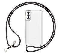 NALIA Funda con Cuerda para Samsung Galaxy S21 - Carcasa Híbrida Transparente & Correa - HANGIT (Trasera Anti-Amarilleo & Ajustable) - Marca Alemana, Color:Negro