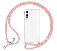 NALIA Funda con Cuerda para Samsung Galaxy S21 FE - Carcasa Híbrida Transparente & Correa - HANGIT (Trasera Anti-Amarilleo & Ajustable) - Marca Alemana, Color:Pink Rosa