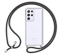 NALIA Funda con Cuerda para Samsung Galaxy S21 Ultra - Carcasa Híbrida Transparente & Correa - HANGIT (Trasera Anti-Amarilleo & Ajustable) - Marca Alemana, Color:Negro
