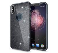NALIA Funda de Purpurina Compatible con iPhone X/XS - Aspecto Brillante & Agarre - SHINEPOP (Carcasa Silicona) - Marca de Berlín, Color:Negro
