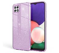 NALIA Funda de Purpurina Compatible con Samsung Galaxy A22 5G - Aspecto Brillante & Agarre - SHINEPOP (Carcasa Silicona) - Marca de Berlín, Color:Morado