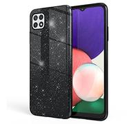 NALIA Funda de Purpurina Compatible con Samsung Galaxy A22 5G - Aspecto Brillante & Agarre - SHINEPOP (Carcasa Silicona) - Marca de Berlín, Color:Negro