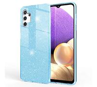 NALIA Funda de Purpurina Compatible con Samsung Galaxy A32 5G - Aspecto Brillante & Agarre - SHINEPOP (Carcasa Silicona) - Marca de Berlín, Color:Azul