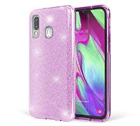 NALIA Funda de Purpurina Compatible con Samsung Galaxy A40 - Aspecto Brillante & Agarre - SHINEPOP (Carcasa Silicona) - Marca de Berlín, Color:Morado