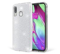 NALIA Funda de Purpurina Compatible con Samsung Galaxy A40 - Aspecto Brillante & Agarre - SHINEPOP (Carcasa Silicona) - Marca de Berlín, Color:Plata