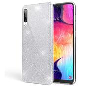 NALIA Funda de Purpurina Compatible con Samsung Galaxy A50 - Aspecto Brillante & Agarre - SHINEPOP (Carcasa Silicona) - Marca de Berlín, Color:Plata