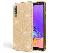 NALIA Funda de Purpurina Compatible con Samsung Galaxy A7 (2018) - Aspecto Brillante & Agarre - SHINEPOP (Carcasa Silicona) - Marca de Berlín, Color:Gold Oro