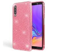 NALIA Funda de Purpurina Compatible con Samsung Galaxy A7 (2018) - Aspecto Brillante & Agarre - SHINEPOP (Carcasa Silicona) - Marca de Berlín, Color:Pink Rosa