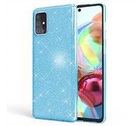 NALIA Funda de Purpurina Compatible con Samsung Galaxy A71 - Aspecto Brillante & Agarre - SHINEPOP (Carcasa Silicona) - Marca de Berlín, Color:Azul