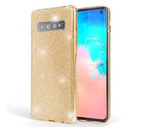 NALIA Funda de Purpurina Compatible con Samsung Galaxy S10 - Aspecto Brillante & Agarre - SHINEPOP (Carcasa Silicona) - Marca de Berlín, Color:Gold Oro