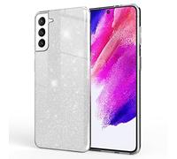 NALIA Funda de Purpurina Compatible con Samsung Galaxy S21 FE - Aspecto Brillante & Agarre - SHINEPOP (Carcasa Silicona) - Marca de Berlín, Color:Plata