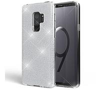 NALIA Funda de Purpurina Compatible con Samsung Galaxy S9 Plus - Aspecto Brillante & Agarre - SHINEPOP (Carcasa Silicona) - Marca de Berlín, Color:Plata