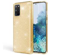 NALIA Funda de Purpurina para Samsung Galaxy S20 Plus - Carcasa, Gold Oro | Tacto Agradable & Protección De Cámara, Efecto Glamour Centelleante, Ajuste Perfecto, SHINEPOP