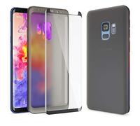 NALIA Funda Doble Protectora Compatible con Samsung Galaxy S9, Ultra-Fina Silicona Carcasa Full-Body Case, Delgado Movil Cover Cubierta Smart-Phone Bumper con Screen Protector, Color:Negro