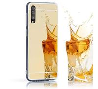 NALIA Funda Espejo Compatible con Samsung Galaxy A50, Ultra Fina Carcasa Protectora Telefono Case Cover, Delgado Movil Proteccion Estuche TPU Silicona Trasera Mirror Bumper Cubierta, Color:Gold Oro