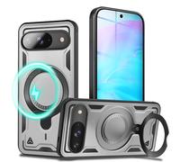 NALIA Funda Magnética Robusta para Google Pixel 9 - Anillo Soporte 360° & Compatible MagSafe - STORMGUARD (Carcasa Outdoor) - Marca Alemana, Color:Plata de Tormenta