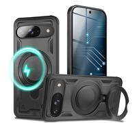 NALIA Funda Magnética Robusta para Google Pixel 9 - Anillo Soporte 360° & Compatible MagSafe - STORMGUARD (Carcasa Outdoor) - Marca Alemana, Color:Negro Volcánico