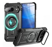 NALIA Funda Magnética Robusta para Google Pixel 9 - Compatible MagSafe & Soporte Cámara - Granite (Carcasa Antigolpes Resistente) - German Brand, Color:Gris Tormenta