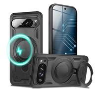 NALIA Funda Magnética Robusta para Google Pixel 9 Pro - Anillo Soporte 360° & Compatible MagSafe - STORMGUARD (Carcasa Outdoor) - Marca Alemana, Color:Negro Volcánico