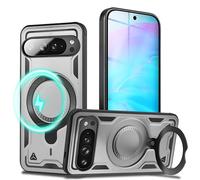 NALIA Funda Magnética Robusta para Google Pixel 9 Pro XL - Anillo Soporte 360° & Compatible MagSafe - STORMGUARD (Carcasa Outdoor) - Marca Alemana, Color:Plata de Tormenta