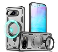 NALIA Funda Magnética Robusta para Google Pixel 9a - Anillo Soporte 360° & Compatible MagSafe - STORMGUARD (Carcasa Outdoor) - Marca Alemana, Color:Plata de Tormenta