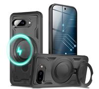 NALIA Funda Magnética Robusta para Google Pixel 9a - Anillo Soporte 360° & Compatible MagSafe - STORMGUARD (Carcasa Outdoor) - Marca Alemana, Color:Negro Volcánico