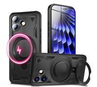 NALIA Funda Magnética Robusta para iPhone 17 - Anillo Soporte 360° & Compatible MagSafe - STORMGUARD (Carcasa Outdoor) - Marca Alemana, Color:Negro Volcánico