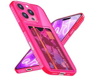 NALIA Funda Silicona Neón para iPhone 16 Pro MAX - Ranura Tarjetas & Color Señal - CARDPOP (Estuche Anti-Choque) - Marca Alemana, Color:Pink Rosa