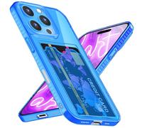 NALIA Funda Silicona Neón para iPhone 16 Pro - Ranura Tarjetas & Color Señal - CARDPOP (Estuche Anti-Choque) - Marca Alemana, Color:Azul