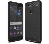 NALIA Funda Silicona para Huawei P10 Lite - Antideslizante & Mate - Vortex (Óptica Cepillada & Diseño Carbono) - Marca Alemana, Color:Negro