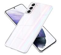 NALIA Funda Transparente de Cristal para Samsung Galaxy S21 Plus - Efecto Prisma Holográfico (Brillo Arcoíris) - Vidrio Templado 9H - Aurora - Marca Alemana