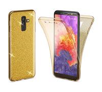 NALIA Glitter 360° Funda Compatible con Samsung Galaxy A6 Plus, Purpurina Carcasa Protectora Movil Silicona Ultra-Fina, Transparente Doble Cubierta Completa Estuche Cover Case, Color:Gold Oro