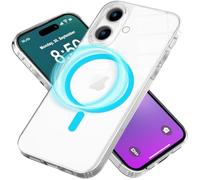 NALIA MagPower Carcasa Clara Night-Glow Compatible con iPhone 16 Funda [Compatible con MagSafe], Cubierta Transparente Anillo Magnético de Neón Brilla en la Oscuridad, Case Rigida, Color:Azul