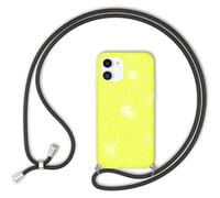 NALIA Neón Glitter Carcasa con Cuerda Compatible con iPhone 12 Mini Funda, Transparente Purpurina Silicona Cubierta & Correa Colgante, Translucido Brillante Case Estuche, Color:Amarillo Glitter