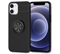NALIA Ring Case Compatible con iPhone 12 Mini Funda, Silicona Carcasa con 360-Grados Anillo Giratorio para Soporte de Coche Magnético, Slim Kickstand Cover Cubierta Protectora, Color:Negro