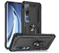 NALIA Ring Case Compatible con Xiaomi Mi 10 / Mi 10 Pro Funda, Carcasa Resistente con 360° Anillo Rotacion, Hardcase Cover & Silicona Bumper, Estuche Rigida para Soporte Coche Magnético, Color:Negro