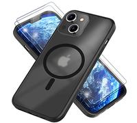 NALIA Set [3-en-1] Cubierta Mate Translúcido MagPower Compatible con iPhone 14 Plus [Compatible con MagSafe] & 2X Cristal Protector de la Pantalla, Negro Trasera Marco Silicona, Antideslizante Bumper