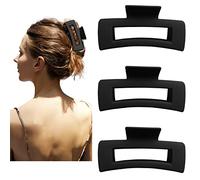 Nalodu Pinzas para el cabello cuadradas grandes de 4 pulgadas, mate, antideslizantes, rectangulares, para cabello grueso, mujeres, paquete de 3, color negro